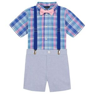 NEW‼️Toddler Boy IZOD 4 Piece Suspenders Shirt Set Cotton Blend Summer F…